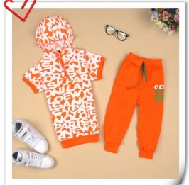 Korean Hooded Letters Printed Leisure Suit Orange US stock