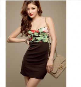 Stylish Strapless Color Block Dress With Transparent Gallus Black