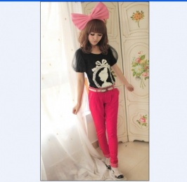 Sweet Candy Color Dots Embellished Harem Pants With Belt Rose