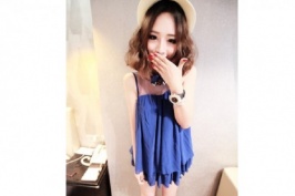 Fashion Style Gauze Splicing Sleeveless Blouse Blue