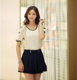 blusa de estilo coreano hermoso con nudo ojal decorado color beige se vende bien