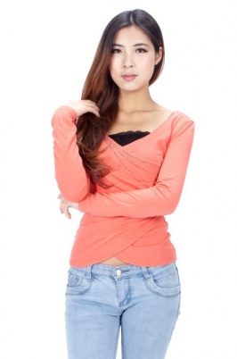 blusa de estilo irregular de mangas largas color naranja