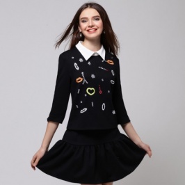 Fashion Brought Heart Two-Piece Doll T-shirt & Skirt Suit Black