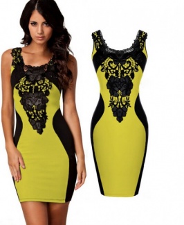 vestido de neche estilo sexy con encaje de color amarillo vende bien