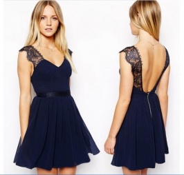 vestido de encaje estilo americano y hermoso sin espalda de color navy