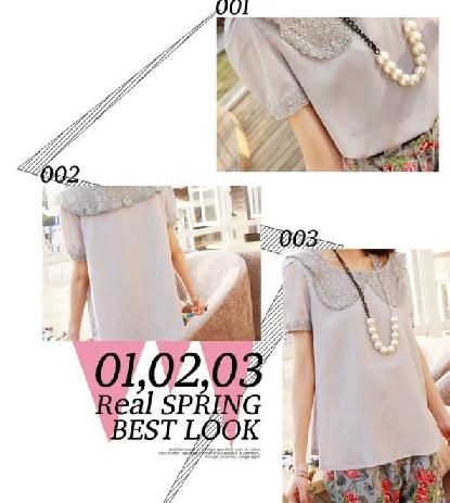 Sweet Hollow-out Lapel Chiffon Blouse Light Grey 