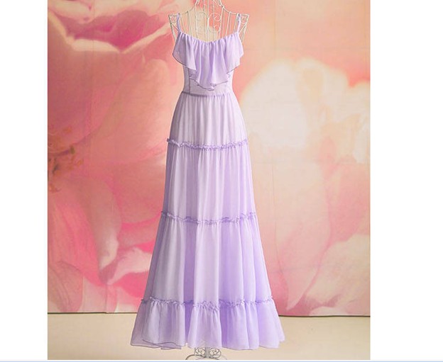 Elegante Estilo bohemio Braces Frills Maxi vestido p??rpura US stock