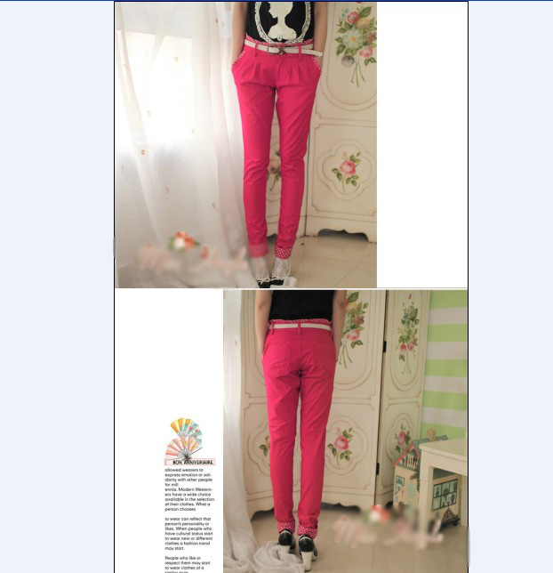 Sweet Candy Color Dots Embellished Harem Pants With Belt Rose