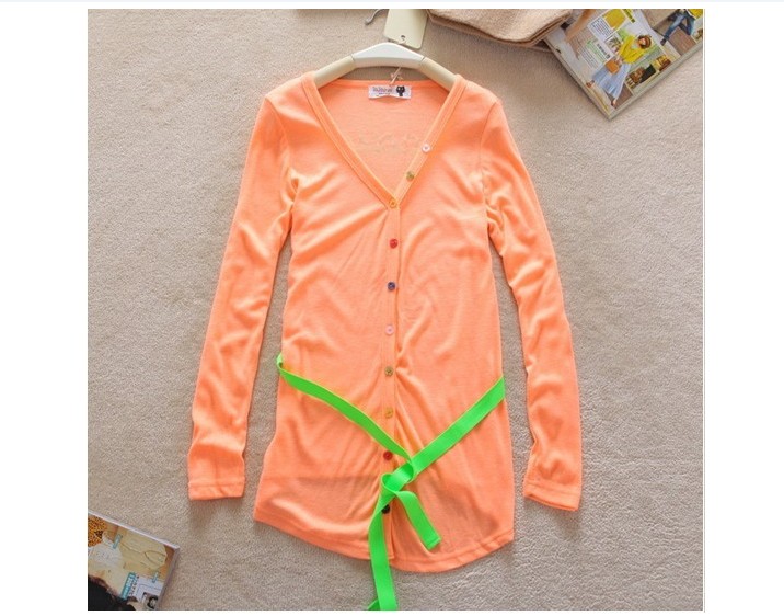 Stylish Colorful Button V Collar Letters Coat Orange