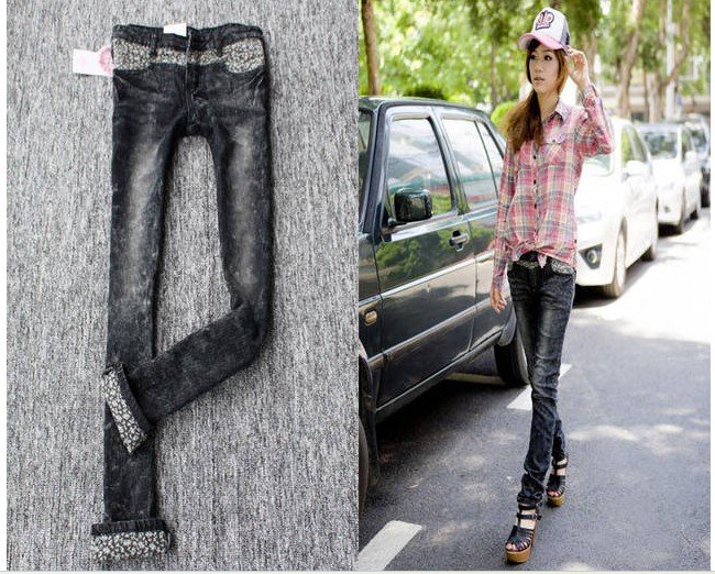 Stylish Snowflake Embellished Slim Jeans