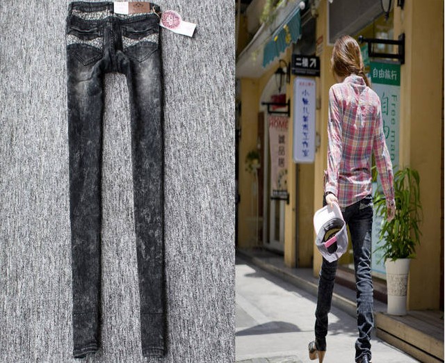 Stylish Snowflake Embellished Slim Jeans