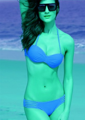 Bikini  hermosa de estilo sexy adornado rayas de color en azul