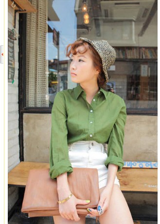 blusa de estilo coreano de color verde