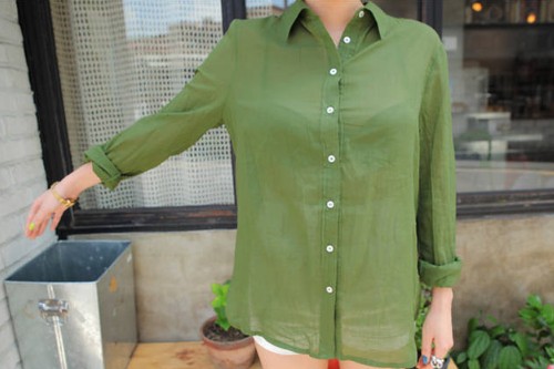 blusa de estilo coreano de color verde