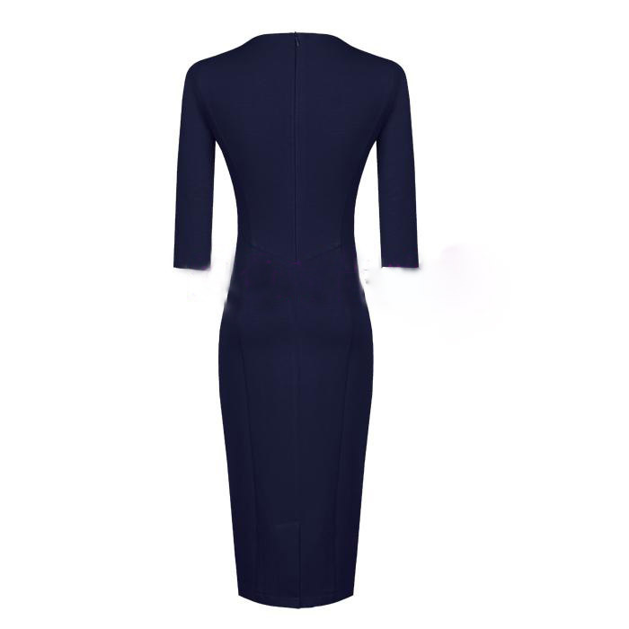 vestido de escote V estilo elegante de color navy