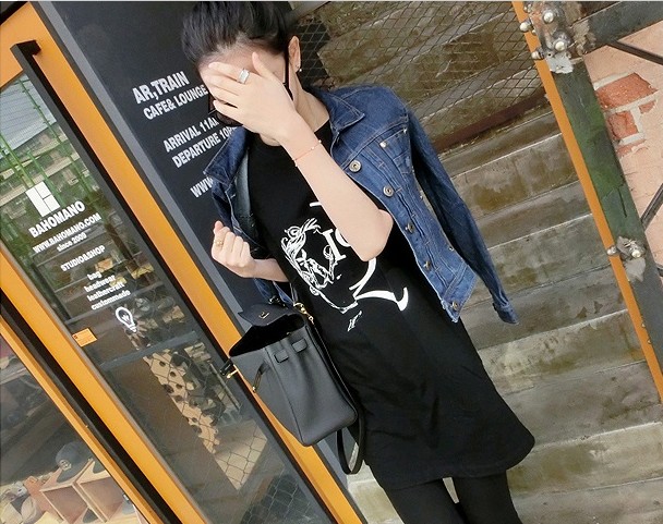 Fashion Cartoon Printed Round Neck Short Sleeve T-shirt Black