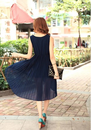 Fashion Irregular Round Neck Sleeveless Chiffon Long Dress Grey