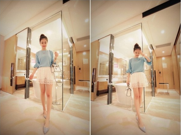 Fashion Horn Sleeve Sweet Pure Color Chiffon Unlined Upper Garment Shirt Light Blue