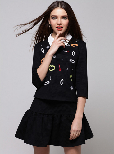 Fashion Brought Heart Two-Piece Doll T-shirt & Skirt Suit Black