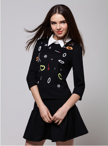 Fashion Brought Heart Two-Piece Doll T-shirt & Skirt Suit Black