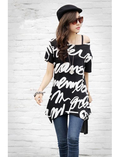 blusa moda de estilo elegante decorado con letras de color negro se vende bien