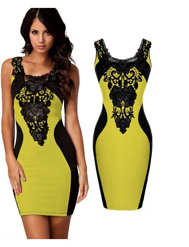 vestido de neche estilo sexy con encaje de color amarillo vende bien